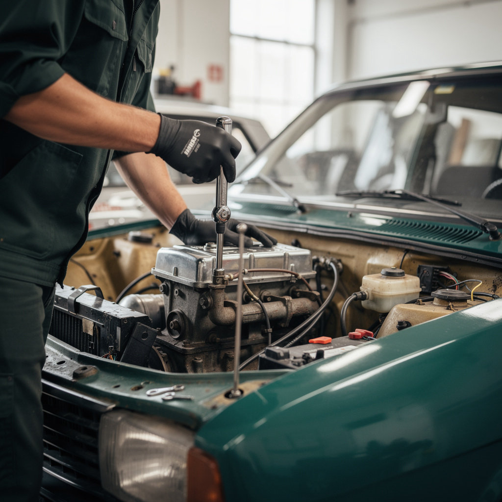 Razvan's Dacia Service professional mechanic performing expert repair work on classic Dacia 1960-1990 vehicle